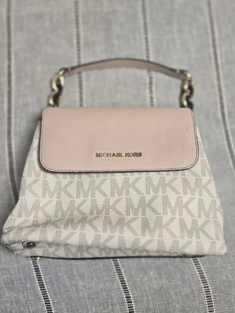 Michael Kors Pale Pink Logo-Print Shoulder Bag with Gold Accents